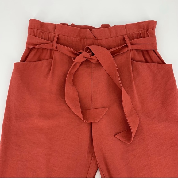 Zara trf Collection Tomato Red High Rise Paper Bag Waisted Ankle Pants, Large - Picture 4 of 15